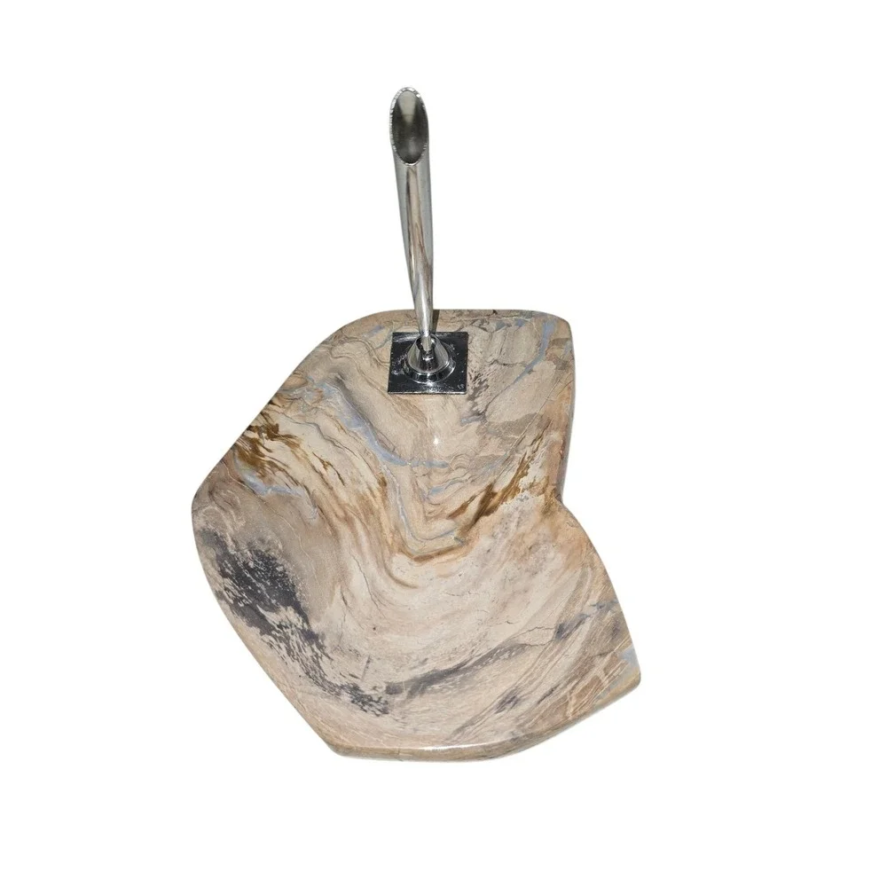 Vintage Desk Fountain Chrome Pen Holder with Polished‎ Stone Base Stand Office